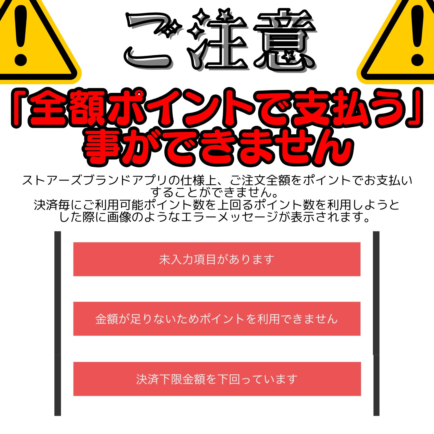 全額ポイントで支払い不可のご注意